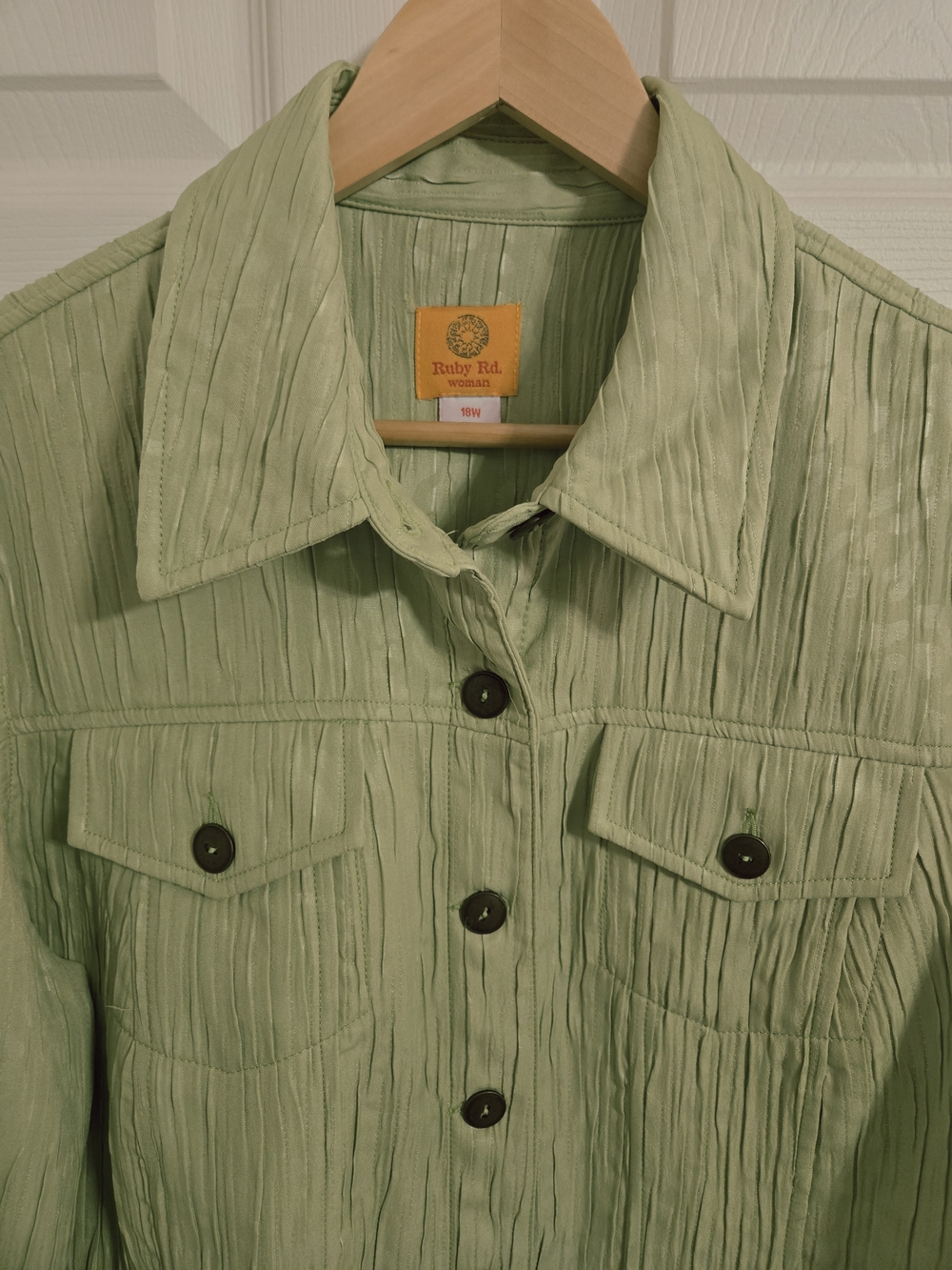 Ruby Road Light Green Crinkled Button-Up Jacket Size 18W - Picture 5 of 8